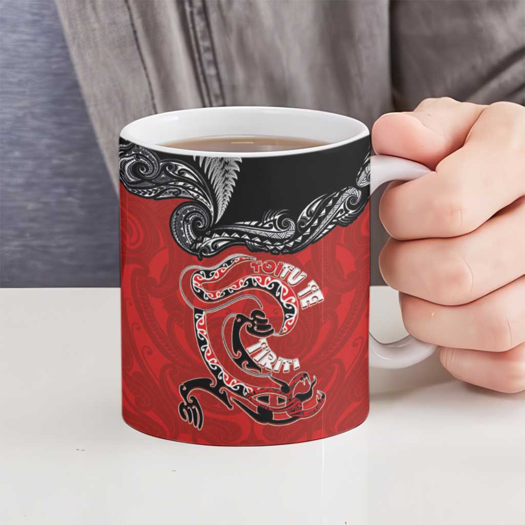 Aotearoa Toitu Te Tiriti Ceramic Mug Taniwha Tribal Motifs