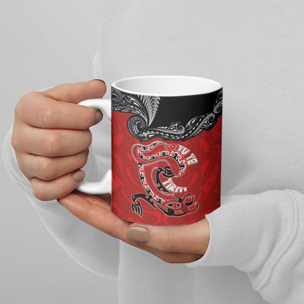 Aotearoa Toitu Te Tiriti Ceramic Mug Taniwha Tribal Motifs