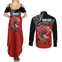 Personalised Aotearoa Toitu Te Tiriti Couples Matching Summer Maxi Dress and Long Sleeve Button Shirt Taniwha Tribal Motifs LT03 - Polynesian Pride