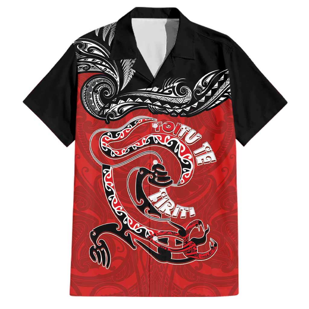 Personalised Aotearoa Toitu Te Tiriti Family Matching Off Shoulder Maxi Dress and Hawaiian Shirt Taniwha Tribal Motifs LT03 Dad's Shirt - Short Sleeve Multicolor - Polynesian Pride