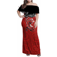 Personalised Aotearoa Toitu Te Tiriti Family Matching Off Shoulder Maxi Dress and Hawaiian Shirt Taniwha Tribal Motifs LT03 Mom's Dress Multicolor - Polynesian Pride