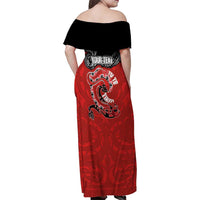 Personalised Aotearoa Toitu Te Tiriti Family Matching Off Shoulder Maxi Dress and Hawaiian Shirt Taniwha Tribal Motifs LT03 - Polynesian Pride