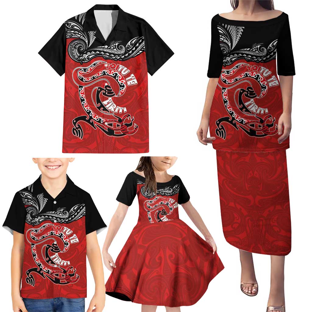 Personalised Aotearoa Toitu Te Tiriti Family Matching Puletasi and Hawaiian Shirt Taniwha Tribal Motifs LT03 - Polynesian Pride