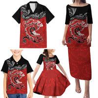 Personalised Aotearoa Toitu Te Tiriti Family Matching Puletasi and Hawaiian Shirt Taniwha Tribal Motifs LT03 - Polynesian Pride