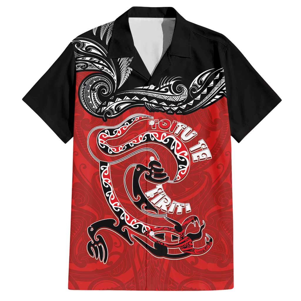 Personalised Aotearoa Toitu Te Tiriti Hawaiian Shirt Taniwha Tribal Motifs