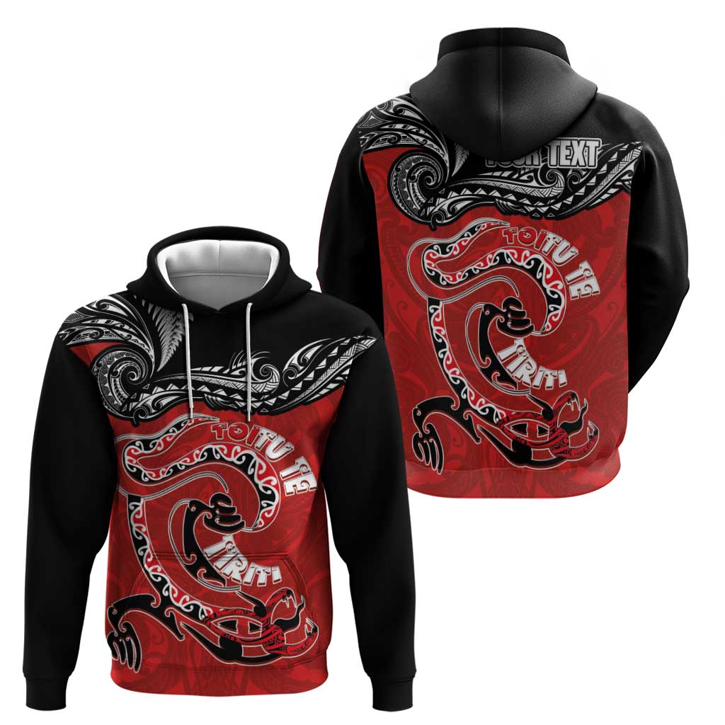 Personalised Aotearoa Toitu Te Tiriti Hoodie Taniwha Tribal Motifs LT03 - Polynesian Pride