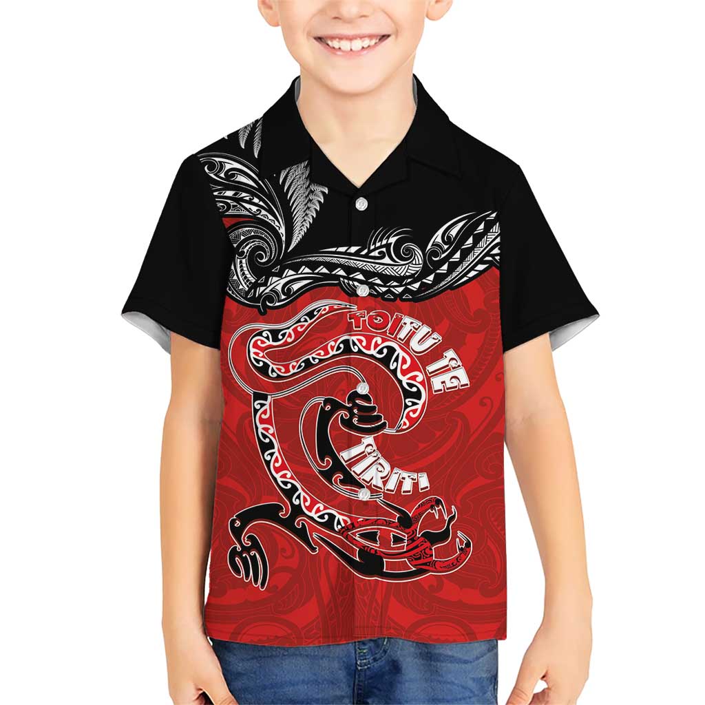 Personalised Aotearoa Toitu Te Tiriti Kid Hawaiian Shirt Taniwha Tribal Motifs LT03 Kid Multicolor - Polynesian Pride