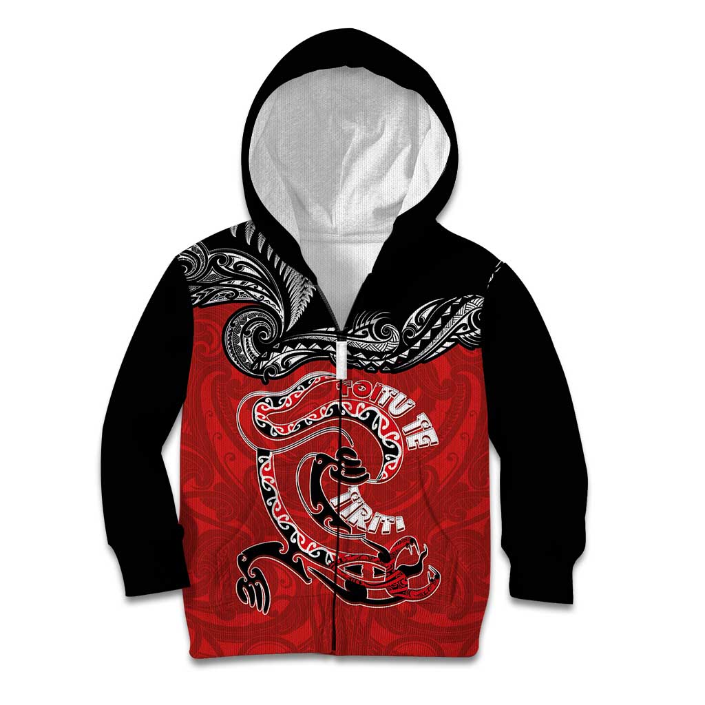 Personalised Aotearoa Toitu Te Tiriti Kid Hoodie Taniwha Tribal Motifs LT03 Zip Hoodie Multicolor - Polynesian Pride