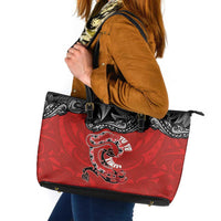 Aotearoa Toitu Te Tiriti Leather Tote Bag Taniwha Tribal Motifs
