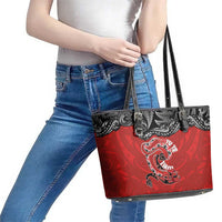 Aotearoa Toitu Te Tiriti Leather Tote Bag Taniwha Tribal Motifs