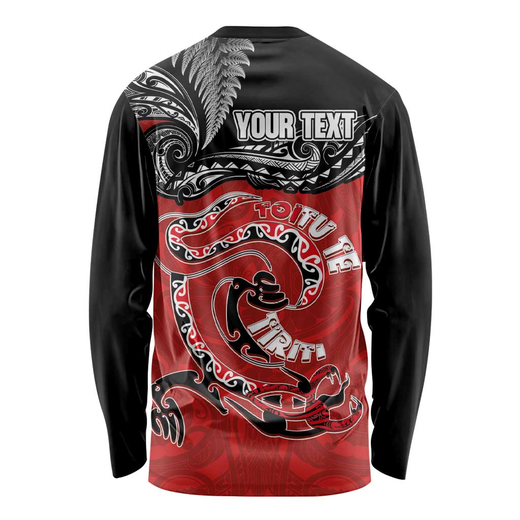 Personalised Aotearoa Toitu Te Tiriti Long Sleeve Shirt Taniwha Tribal Motifs LT03 - Polynesian Pride