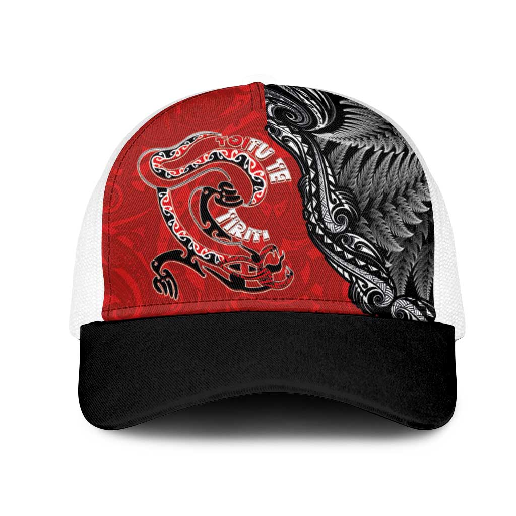Aotearoa Toitu Te Tiriti Mesh Trucker Cap Taniwha Tribal Motifs LT03 One Size White Multicolor - Polynesian Pride