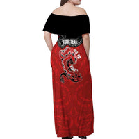 Personalised Aotearoa Toitu Te Tiriti Off Shoulder Maxi Dress Taniwha Tribal Motifs LT03 - Polynesian Pride