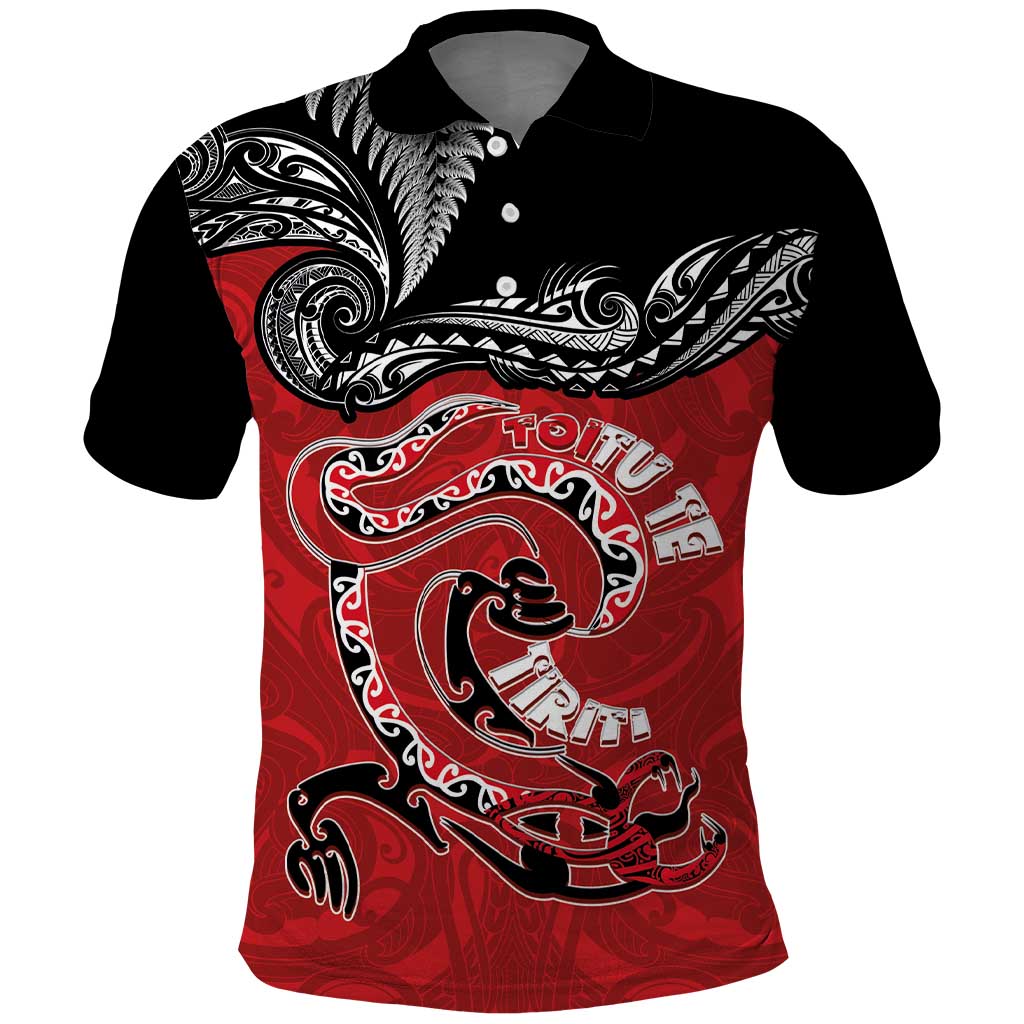 Personalised Aotearoa Toitu Te Tiriti Polo Shirt Taniwha Tribal Motifs