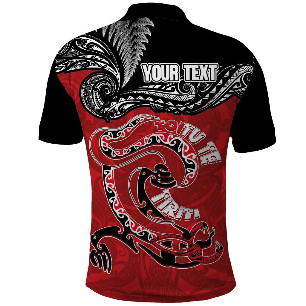 Personalised Aotearoa Toitu Te Tiriti Polo Shirt Taniwha Tribal Motifs