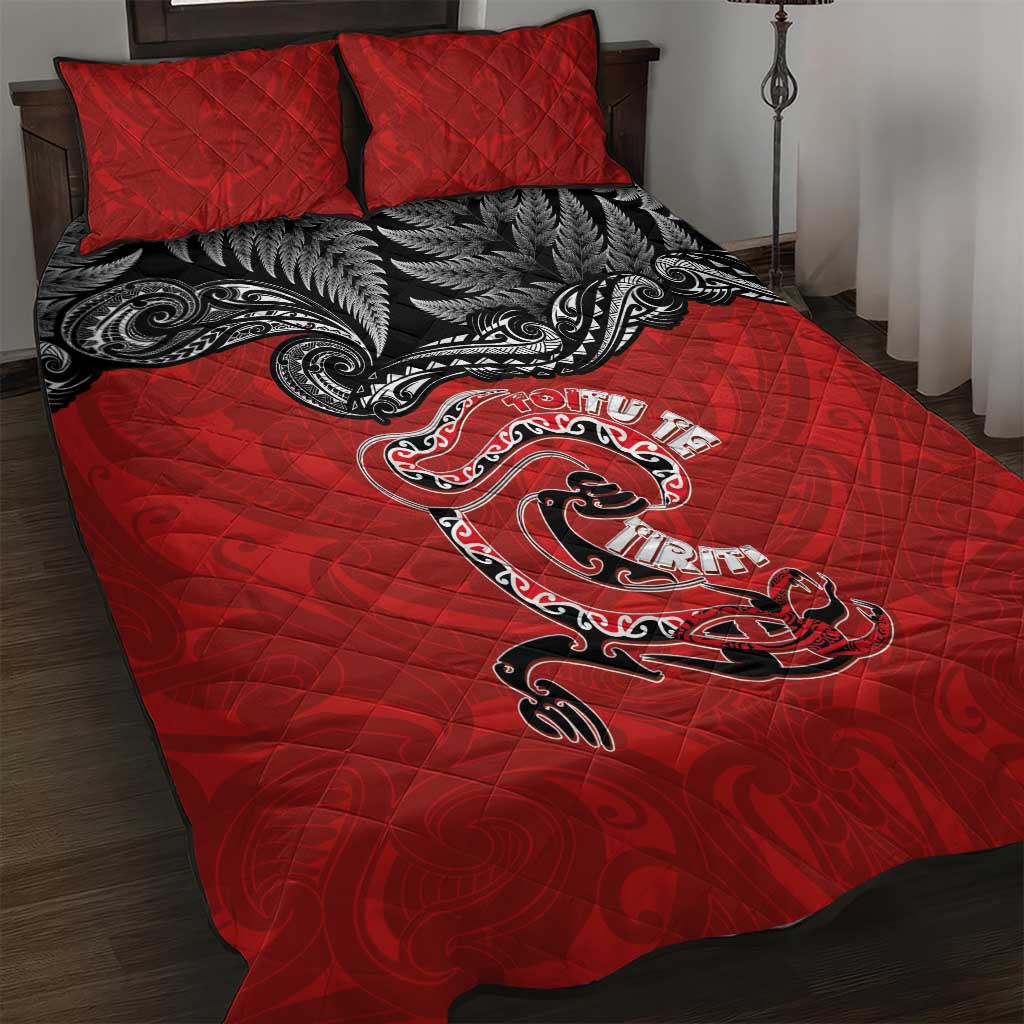 Aotearoa Toitu Te Tiriti Quilt Bed Set Taniwha Tribal Motifs