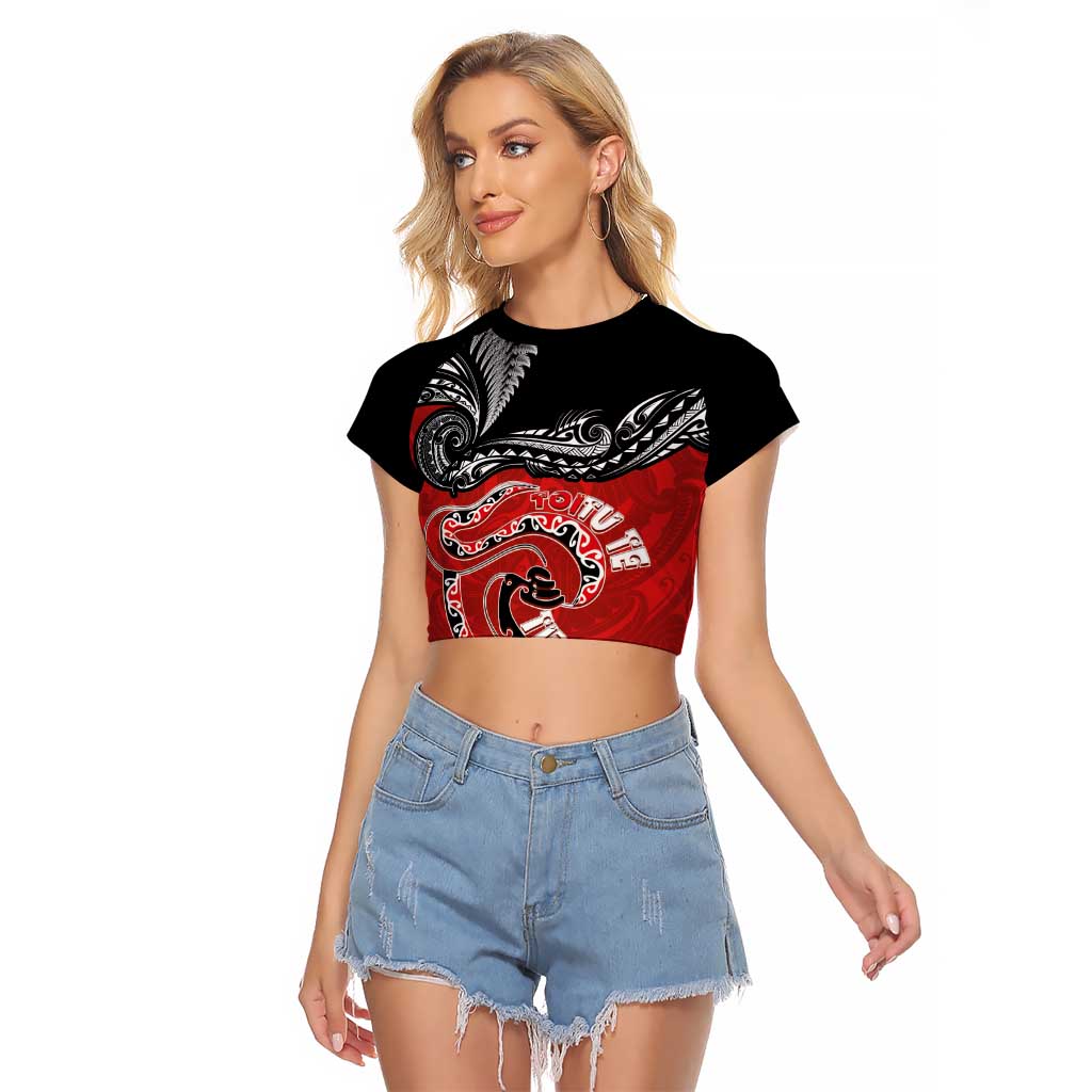 Personalised Aotearoa Toitu Te Tiriti Raglan Cropped T Shirt Taniwha Tribal Motifs LT03 Female Multicolor - Polynesian Pride