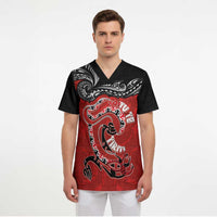 Personalised Aotearoa Toitu Te Tiriti Scrub Top Taniwha Tribal Motifs