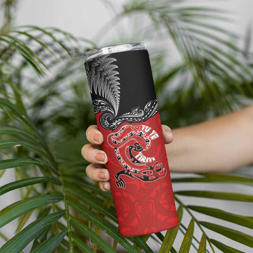 Aotearoa Toitu Te Tiriti Skinny Tumbler Taniwha Tribal Motifs