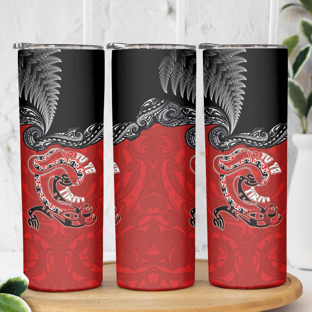 Aotearoa Toitu Te Tiriti Skinny Tumbler Taniwha Tribal Motifs