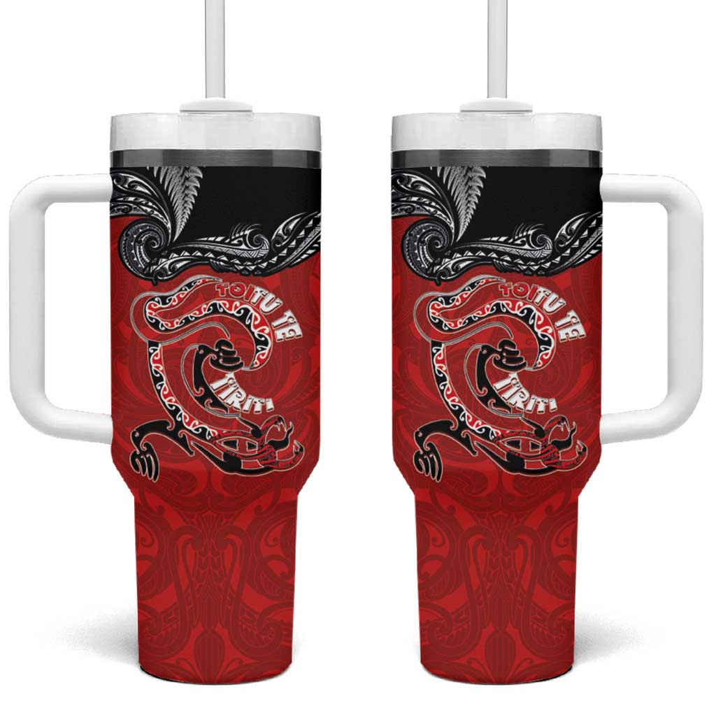 Aotearoa Toitu Te Tiriti Tumbler With Handle Taniwha Tribal Motifs LT03 One Size: 40 oz Multicolor - Polynesian Pride
