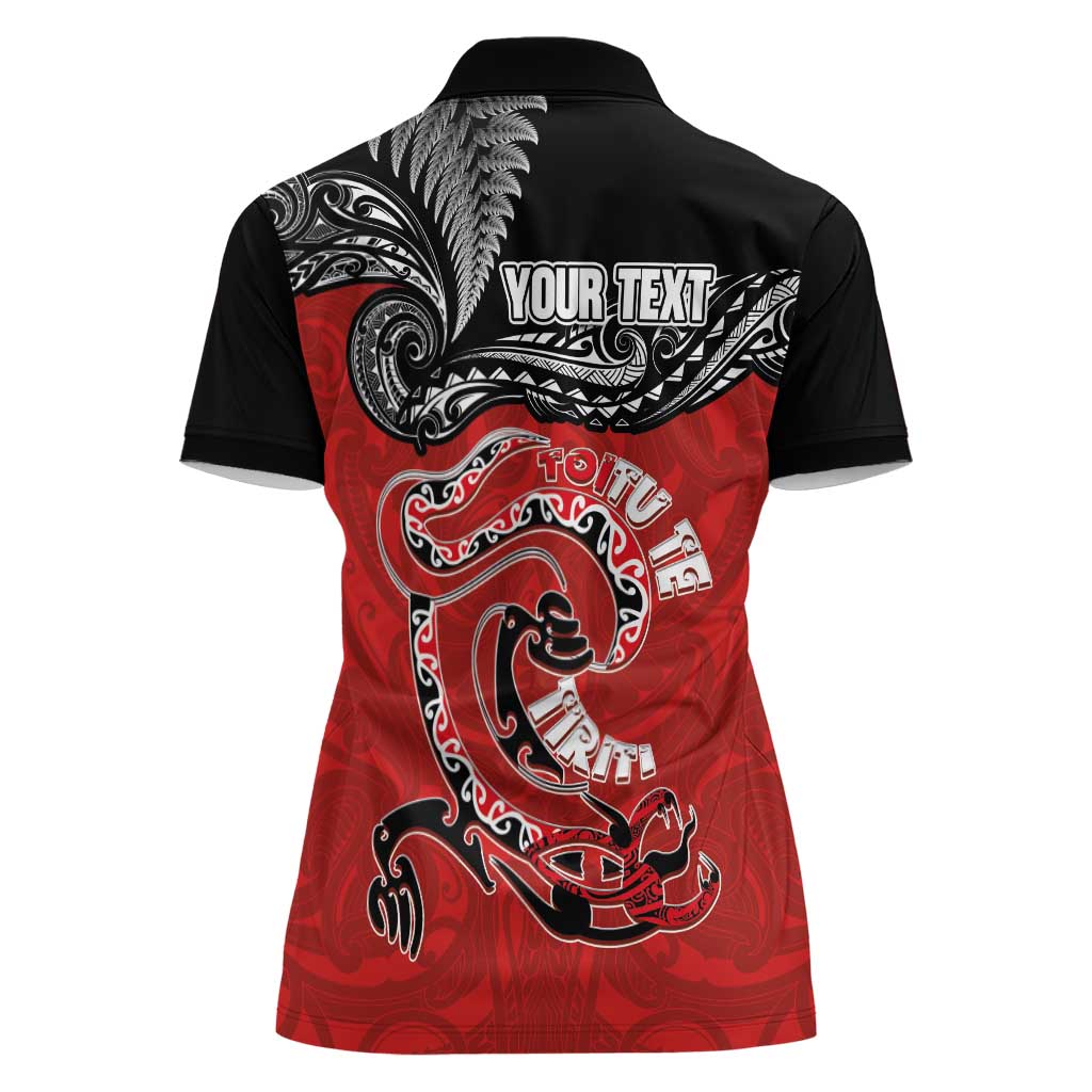 Personalised Aotearoa Toitu Te Tiriti Women Polo Shirt Taniwha Tribal Motifs