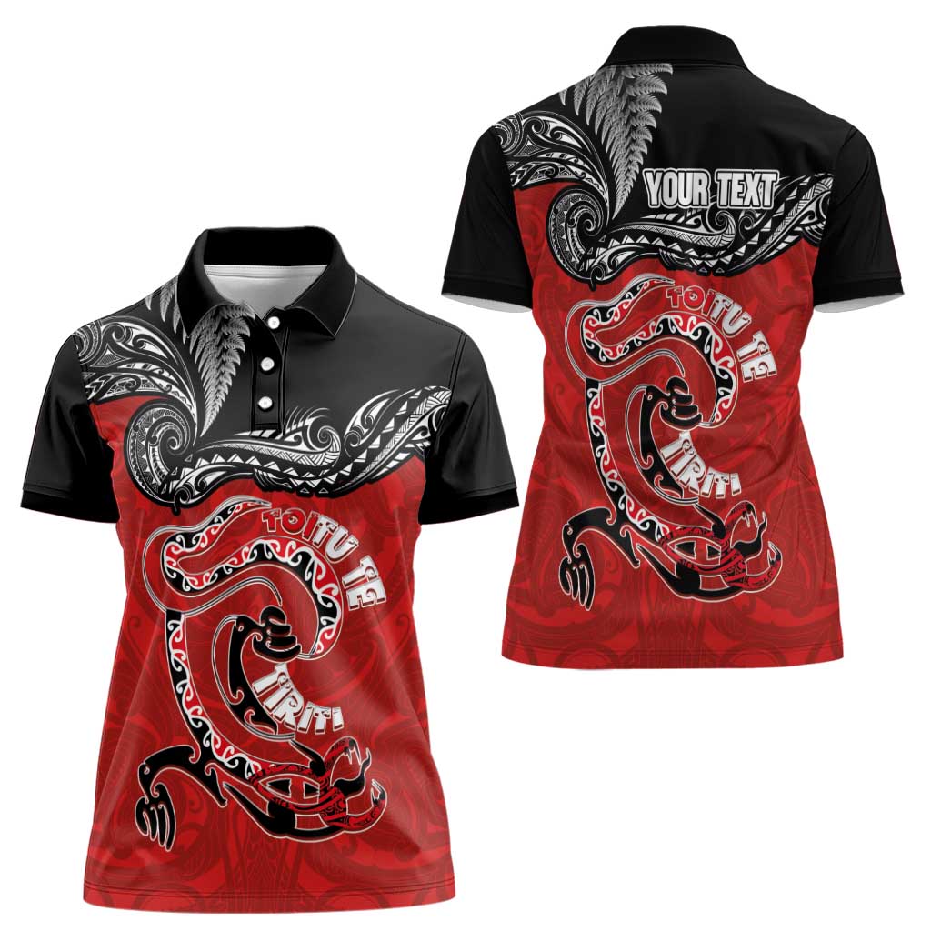 Personalised Aotearoa Toitu Te Tiriti Women Polo Shirt Taniwha Tribal Motifs