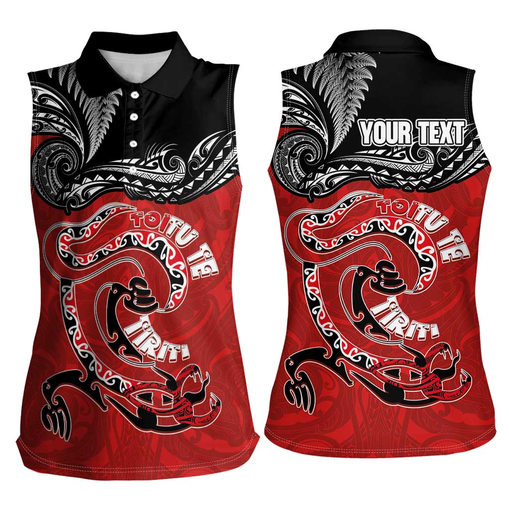 Personalised Aotearoa Toitu Te Tiriti Women Sleeveless Polo Shirt Taniwha Tribal Motifs