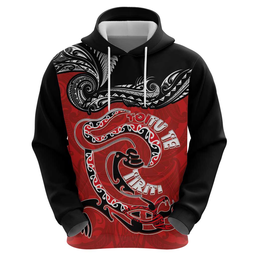 Personalised Aotearoa Toitu Te Tiriti Zip Hoodie Taniwha Tribal Motifs LT03 - Polynesian Pride