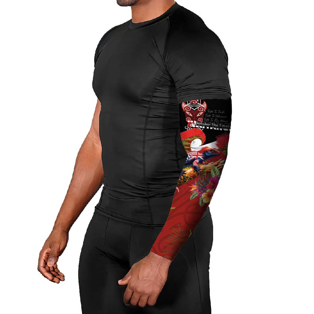 Aotearoa Toitu Te Tiriti Arm Sleeves Waitangi-Honour The Treaty NZ Tuatara and Plants LT03 - Polynesian Pride