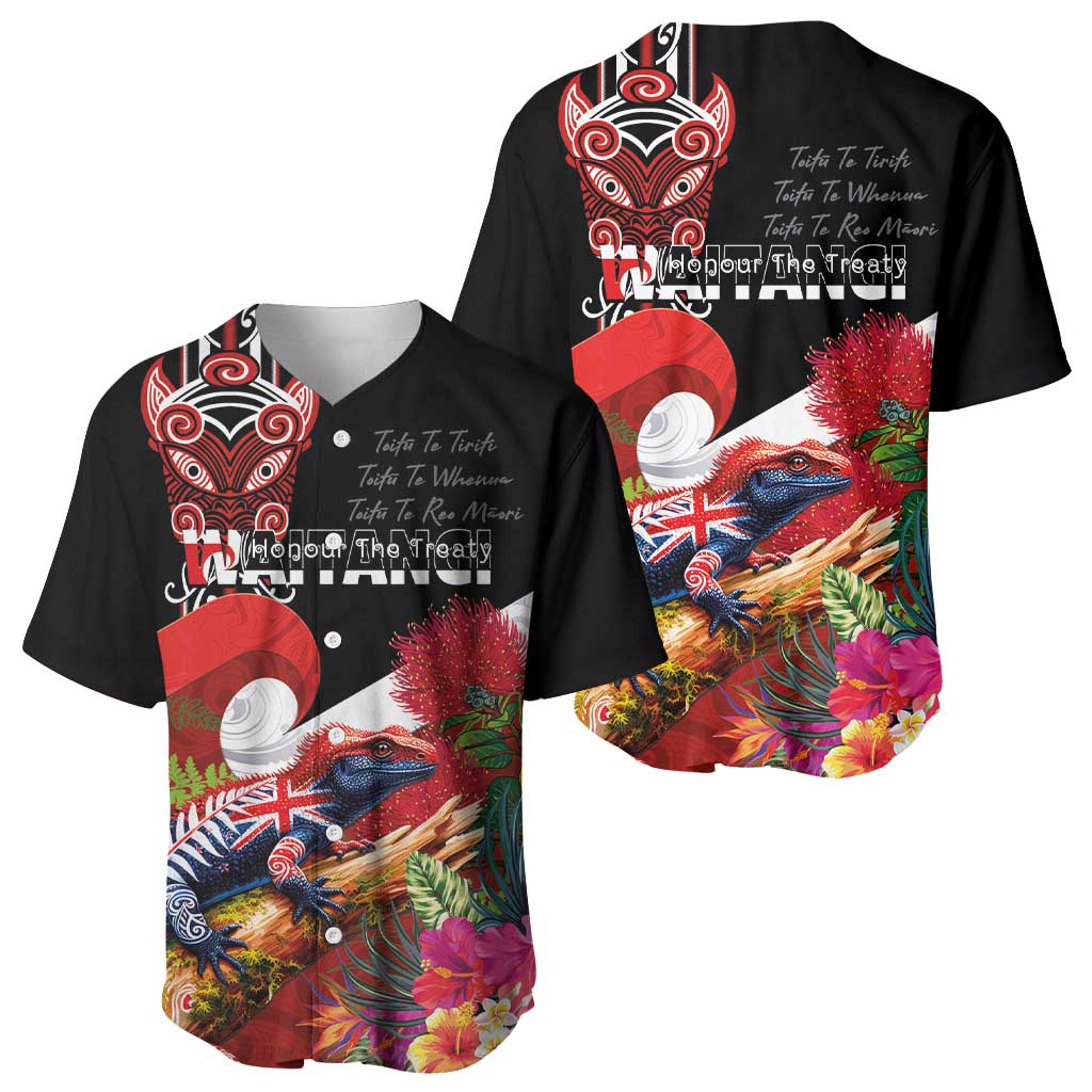 Aotearoa Toitu Te Tiriti Baseball Jersey Waitangi-Honour The Treaty NZ Tuatara and Plants