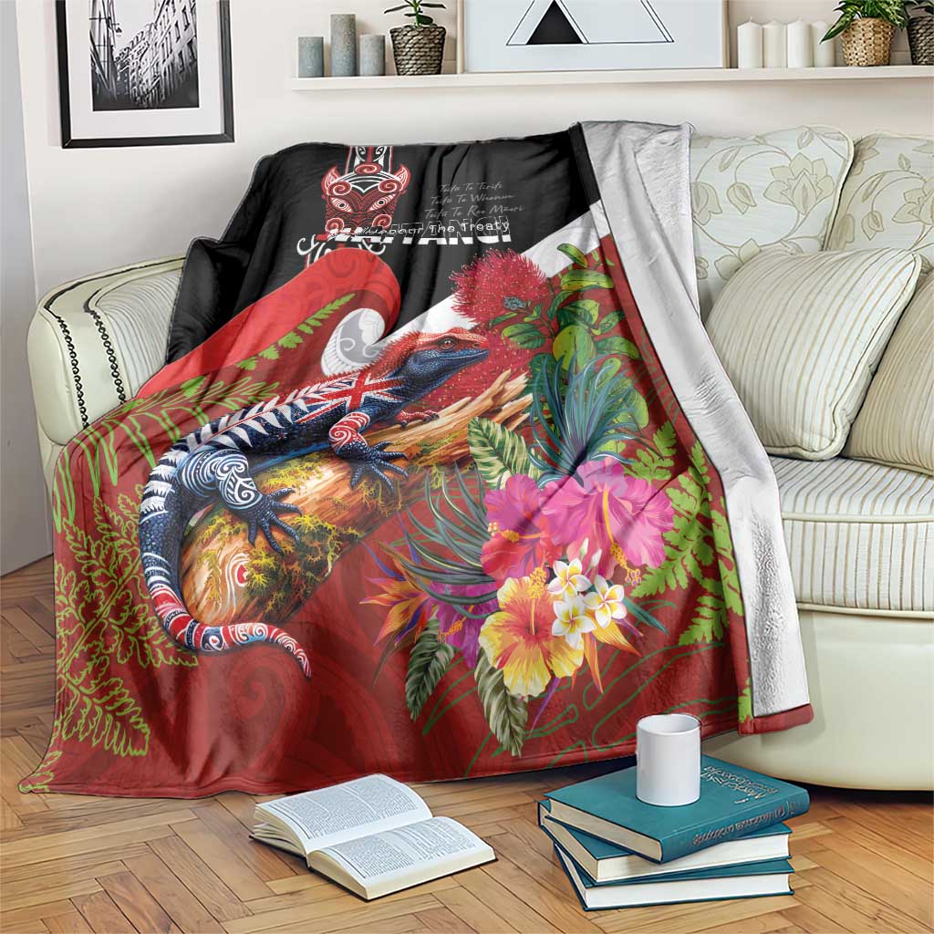 Aotearoa Toitu Te Tiriti Blanket Waitangi-Honour The Treaty NZ Tuatara and Plants LT03 Multicolor - Polynesian Pride
