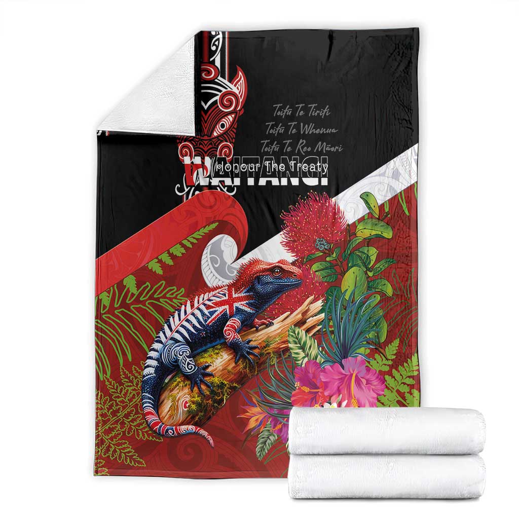 Aotearoa Toitu Te Tiriti Blanket Waitangi-Honour The Treaty NZ Tuatara and Plants LT03 - Polynesian Pride