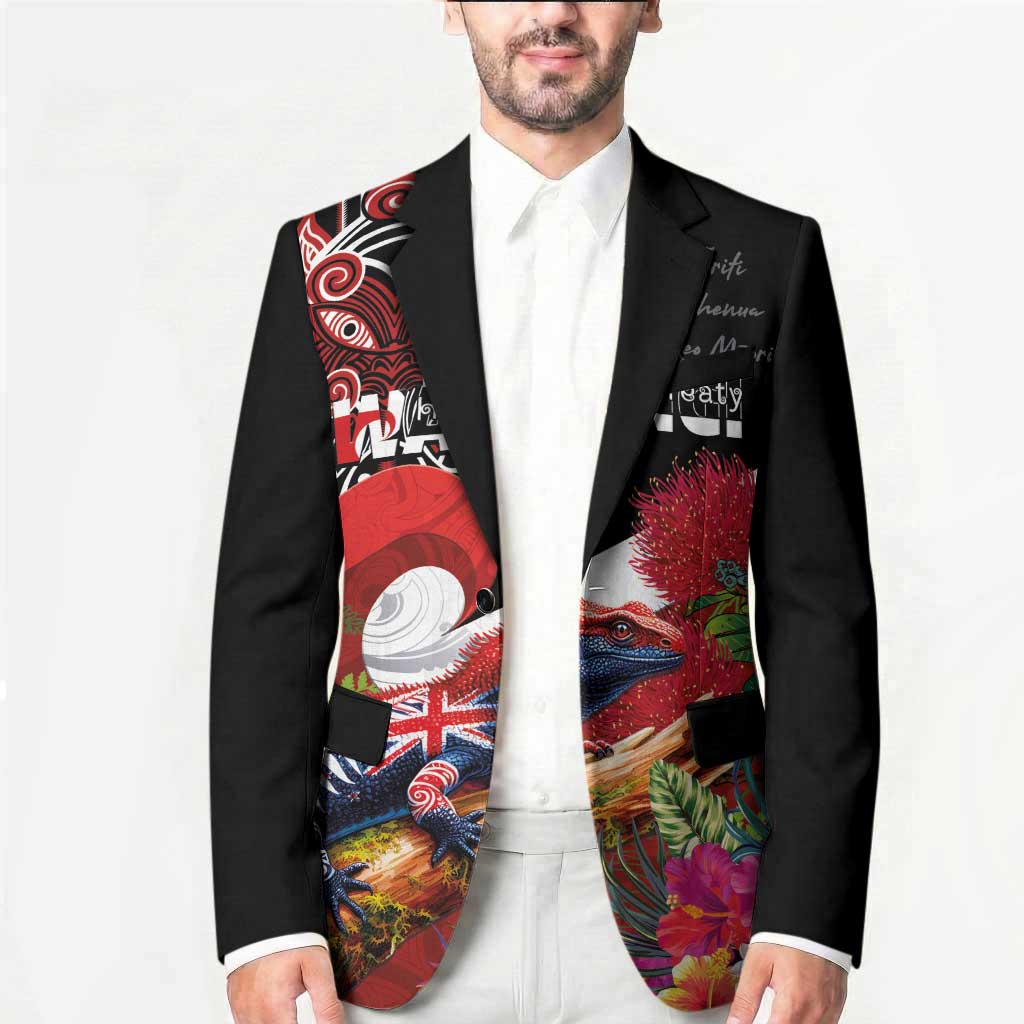 Aotearoa Toitu Te Tiriti Blazer Waitangi-Honour The Treaty NZ Tuatara and Plants LT03 - Polynesian Pride