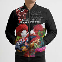 Aotearoa Toitu Te Tiriti Bomber Puffer Jacket Waitangi-Honour The Treaty NZ Tuatara and Plants LT03 - Polynesian Pride
