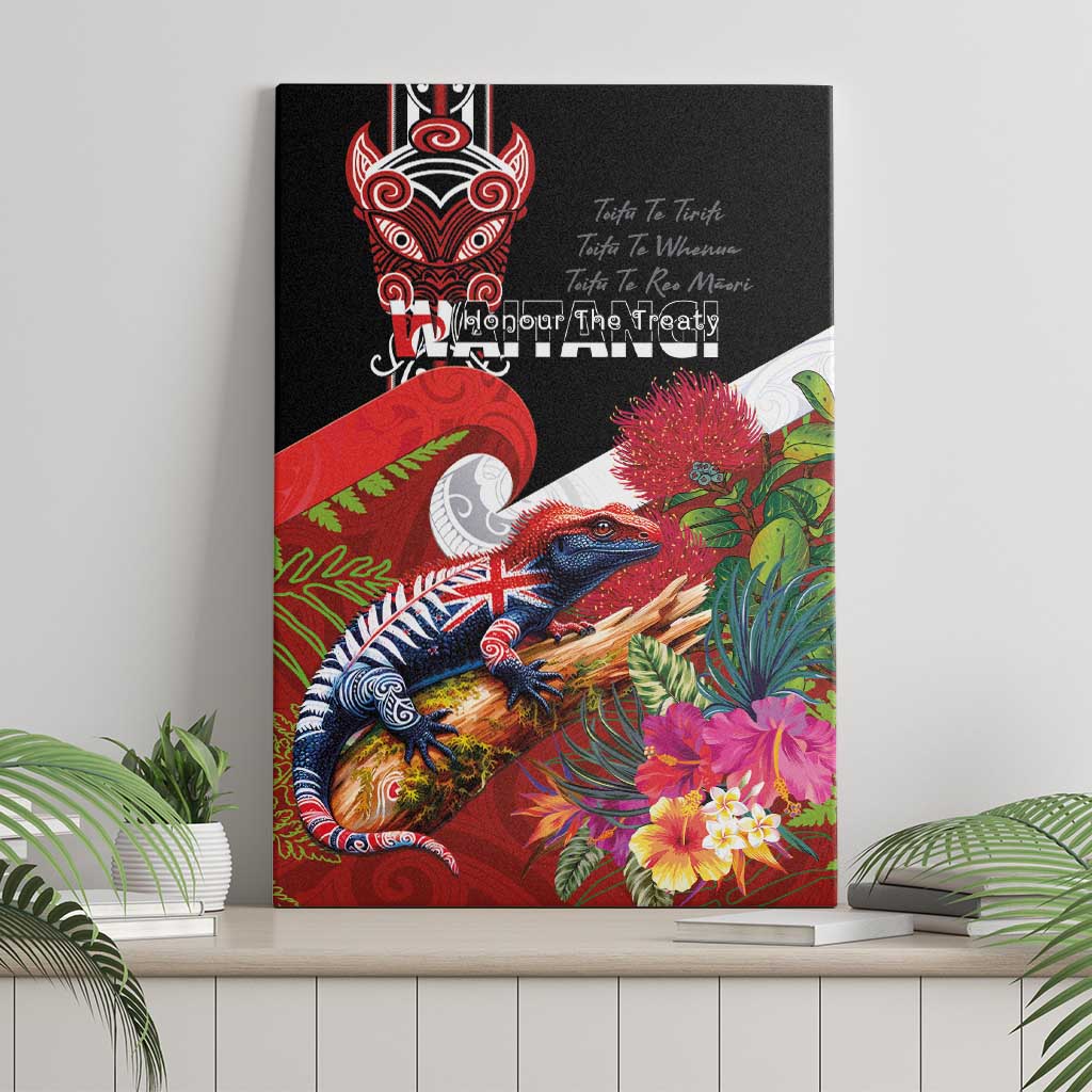 Aotearoa Toitu Te Tiriti Canvas Wall Art Waitangi-Honour The Treaty NZ Tuatara and Plants LT03 - Polynesian Pride