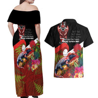 Aotearoa Toitu Te Tiriti Couples Matching Off Shoulder Maxi Dress and Hawaiian Shirt Waitangi-Honour The Treaty NZ Tuatara and Plants LT03 - Polynesian Pride