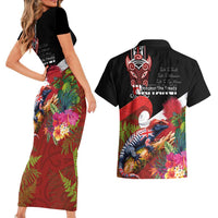 Aotearoa Toitu Te Tiriti Couples Matching Short Sleeve Bodycon Dress and Hawaiian Shirt Waitangi-Honour The Treaty NZ Tuatara and Plants LT03 - Polynesian Pride