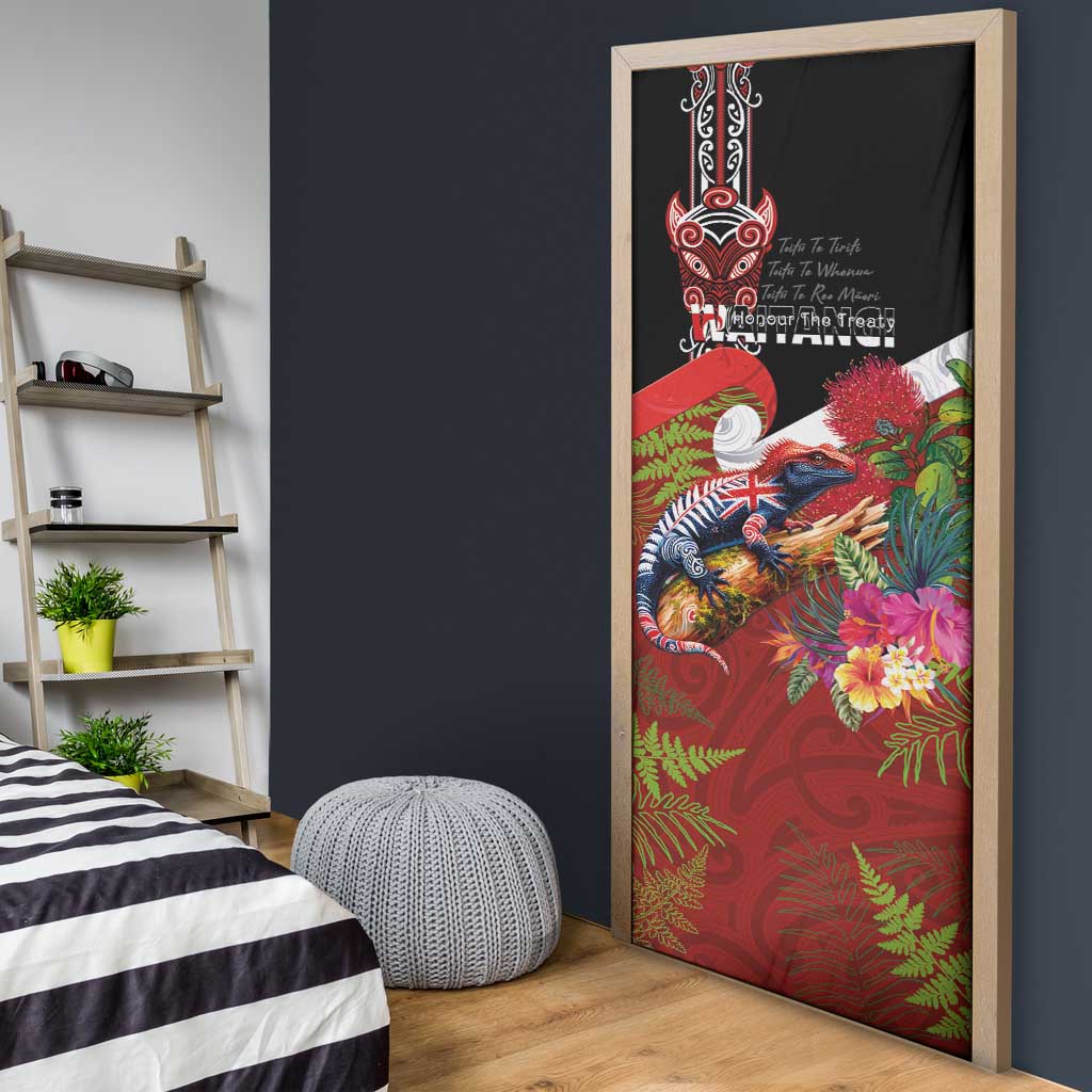 Aotearoa Toitu Te Tiriti Door Cover Waitangi-Honour The Treaty NZ Tuatara and Plants LT03 - Polynesian Pride