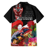 Aotearoa Toitu Te Tiriti Family Matching Long Sleeve Bodycon Dress and Hawaiian Shirt Waitangi-Honour The Treaty NZ Tuatara and Plants LT03 - Polynesian Pride