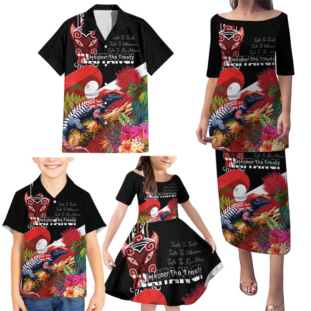 Aotearoa Toitu Te Tiriti Family Matching Puletasi and Hawaiian Shirt Waitangi-Honour The Treaty NZ Tuatara and Plants LT03 - Polynesian Pride