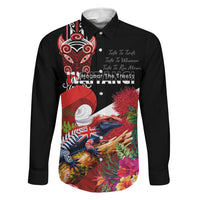 Aotearoa Toitu Te Tiriti Family Matching Short Sleeve Bodycon Dress and Hawaiian Shirt Waitangi-Honour The Treaty NZ Tuatara and Plants LT03 Dad's Shirt - Long Sleeve Multicolor - Polynesian Pride