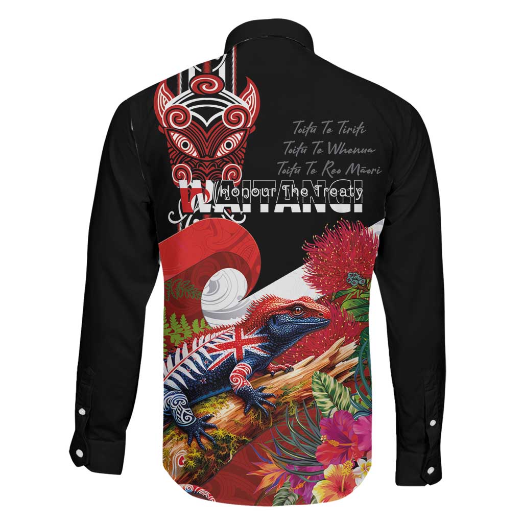 Aotearoa Toitu Te Tiriti Family Matching Short Sleeve Bodycon Dress and Hawaiian Shirt Waitangi-Honour The Treaty NZ Tuatara and Plants LT03 - Polynesian Pride