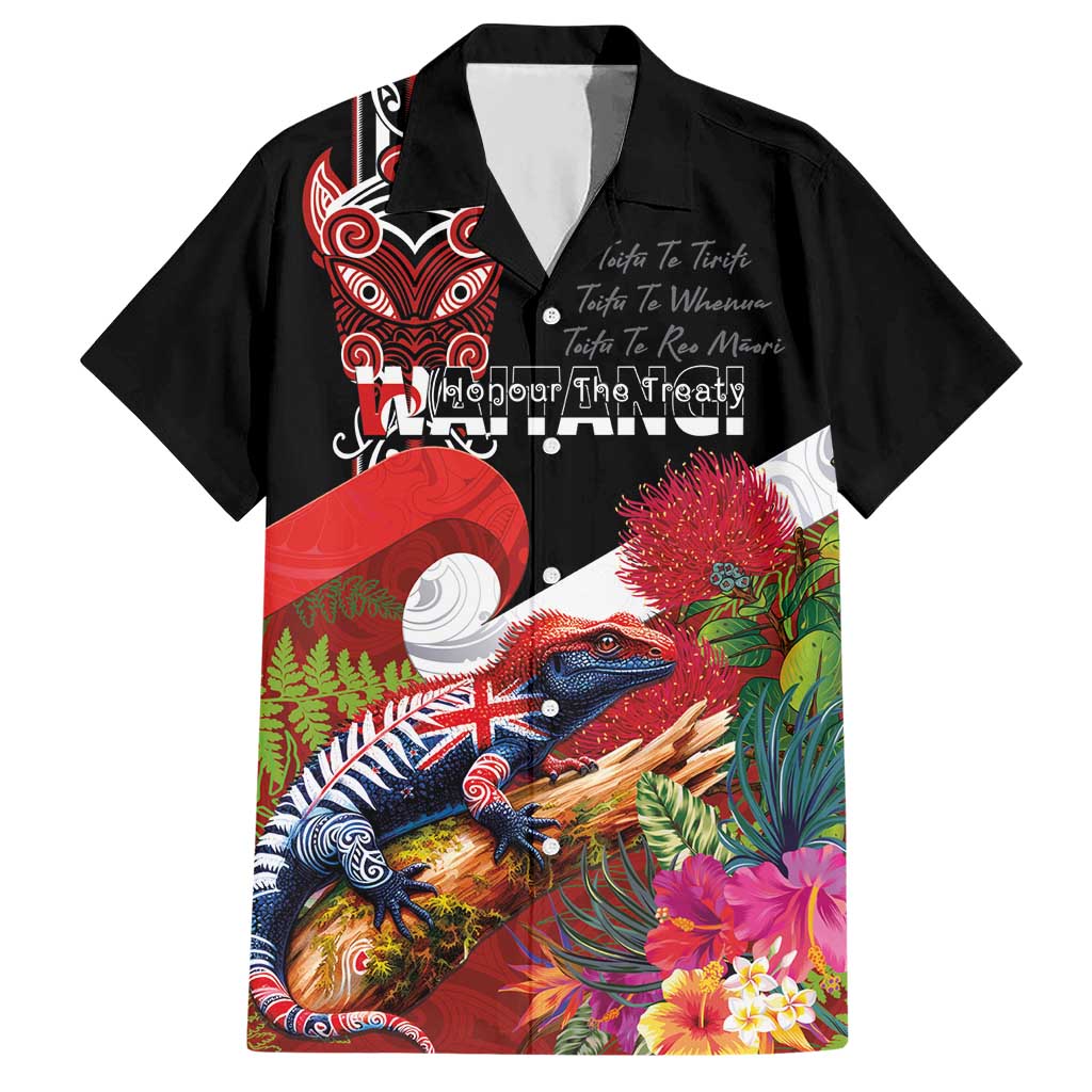 Aotearoa Toitu Te Tiriti Hawaiian Shirt Waitangi-Honour The Treaty NZ Tuatara and Plants