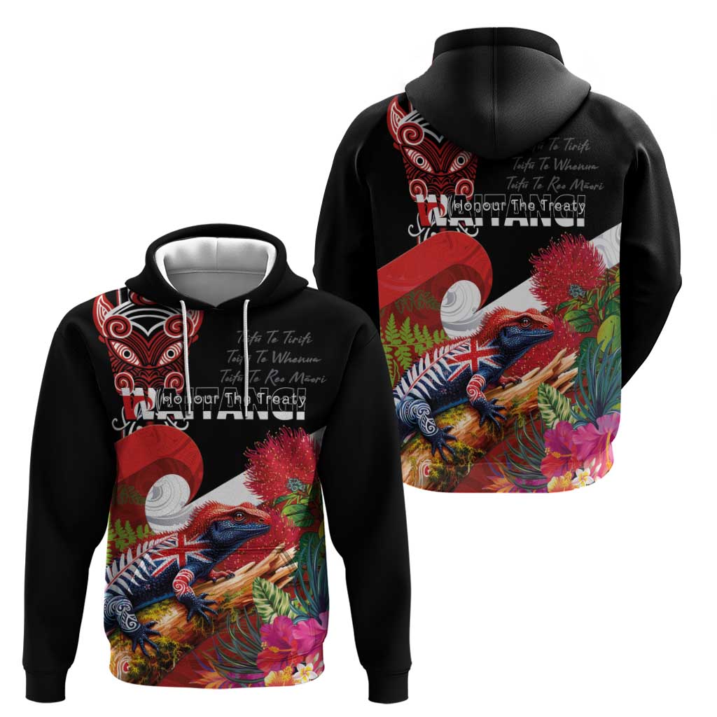 Aotearoa Toitu Te Tiriti Hoodie Waitangi-Honour The Treaty NZ Tuatara and Plants LT03 - Polynesian Pride