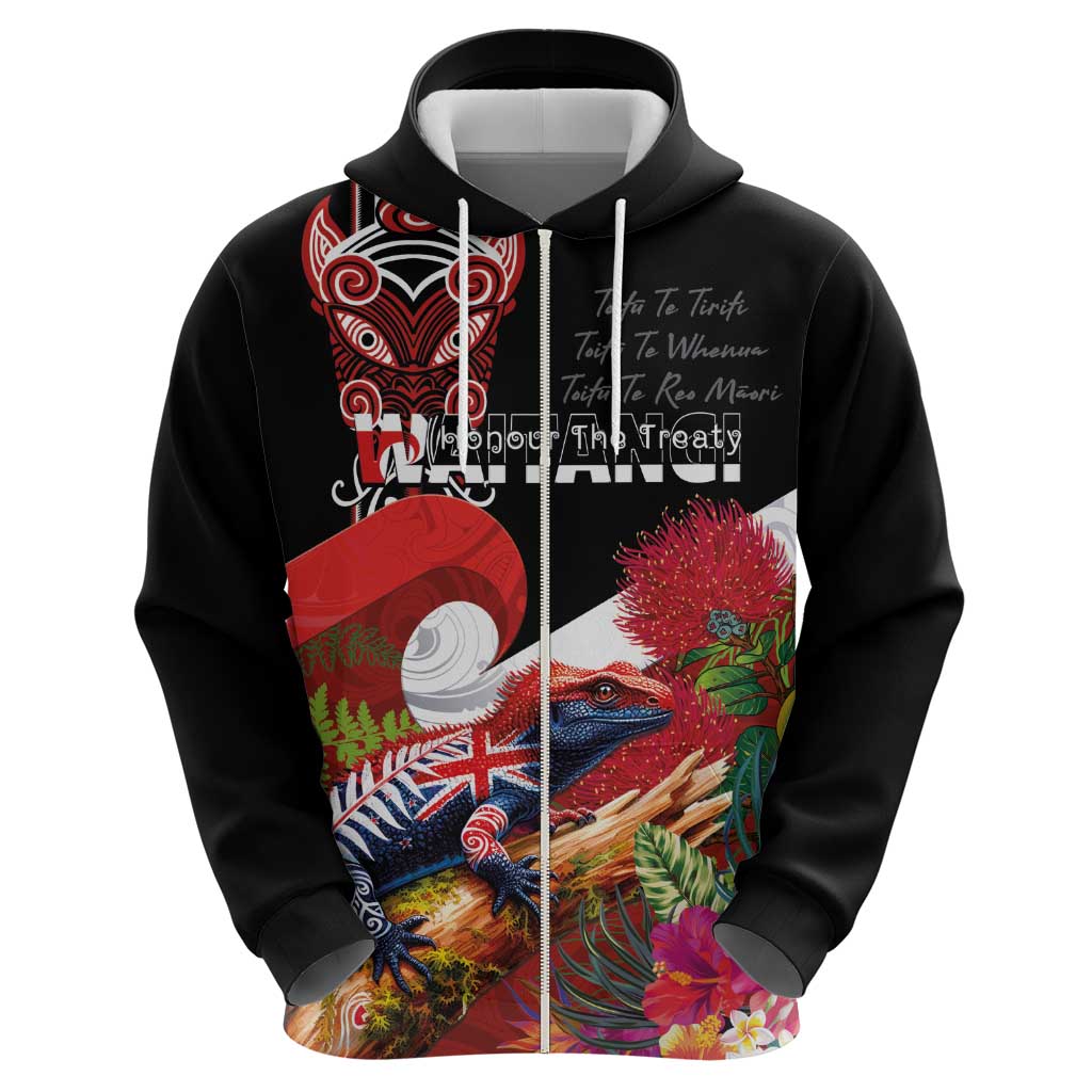 Aotearoa Toitu Te Tiriti Hoodie Waitangi-Honour The Treaty NZ Tuatara and Plants LT03 - Polynesian Pride