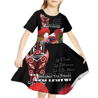 Aotearoa Toitu Te Tiriti Kid Short Sleeve Dress Waitangi-Honour The Treaty NZ Tuatara and Plants