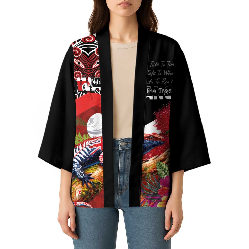 Aotearoa Toitu Te Tiriti Kimono Waitangi-Honour The Treaty NZ Tuatara and Plants LT03 - Polynesian Pride