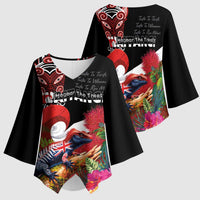 Aotearoa Toitu Te Tiriti Kimono Sleeve Blouse Waitangi-Honour The Treaty NZ Tuatara and Plants