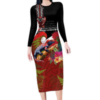 Aotearoa Toitu Te Tiriti Long Sleeve Bodycon Dress Waitangi-Honour The Treaty NZ Tuatara and Plants